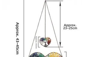 Detail view of crystal tree of life heart pendant with precise dimensions 45mm width