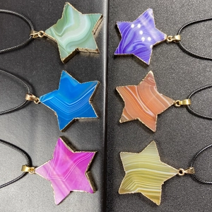 Collar con Colgante de Estrella de Ágata Rayada Natural Con Borde Chapado en Oro Joyería de Piedra Pentagrama para Mujer Diario