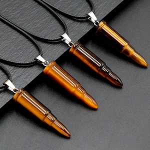 Natural Tiger Eye Stone Bullet Shape Pendant Necklace Vintage Punk Hip Hop Style For Men Women Jewelry Decorative Daily Gift