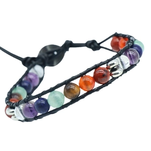 Bracelet chakra bohème en cuir tressé avec perles de pierres précieuses multicolores