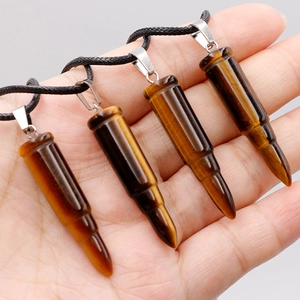 Tiger eye stone bullet pendant necklace set with vintage punk and hip hop style design