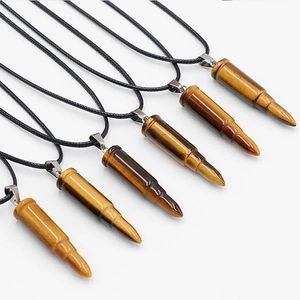 Tiger eye bullet pendant necklaces with retro punk style and black cord straps