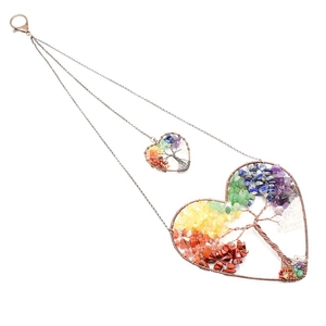 Handmade life tree crystal dreamcatcher with colorful natural stone heart pendants