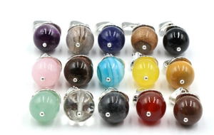 Detail of 15 natural crystal pendant beads with silver clasps in various gemstones
