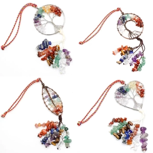 7 Chakra Tree Of Life Hanging Ornament Natural Stone Wire Wrapped Tassel Pendant For Car Home Decor Meditation Yoga Bohemian Handmade