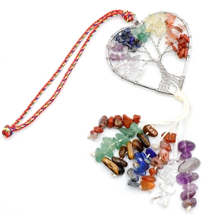 Handmade Tree of Life heart crystal ornament with colorful gemstones and tassel