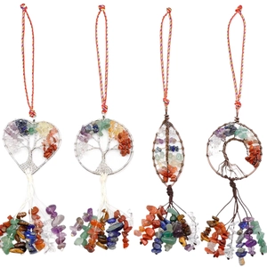 Handcrafted Tree of Life crystal ornaments set in heart, round, leaf and moon shapes