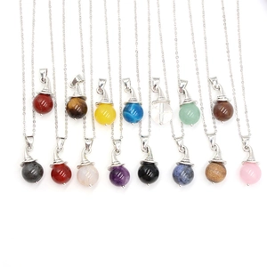 Variety of crystal gemstone witch hat necklaces in assorted colors with silver chains