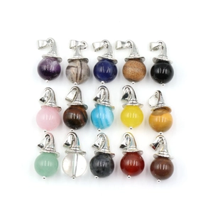 Set of 15 spherical natural crystal pendants with polished silver metal bail clips