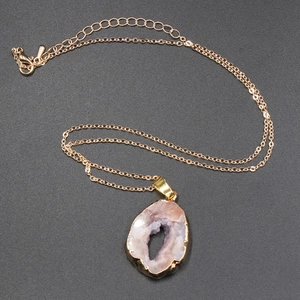 Natural Brazilian druzy agate slice necklace with gold-plated edges on a thin gold chain