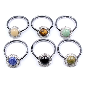 Lot de 6 chouchous avec pierres de cristal naturel et fleurs creuses en métal argenté