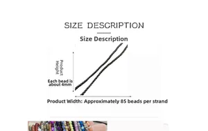 Detailed 4mm natural gemstone beads sizing chart showing 85 piece count per strand
