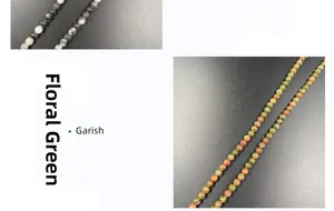 Detailed macro view of 4mm fancy green and variegated natural agate stone beads for DIY jewelry