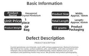 Detailed size chart showing 45mm height and 18mm width for the crystal pendulum