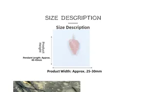 Spécifications de taille du pendentif en cristal rose avec détails de hauteur et largeur