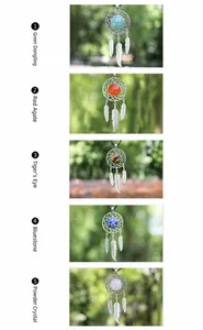 Dreamcatcher pendants with natural agate and rose quartz crystals in five color variants