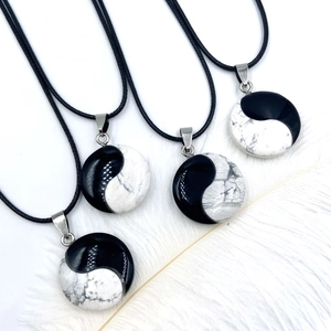 Handcrafted Tai Chi Yin Yang pendant necklace with natural agate and turquoise stones