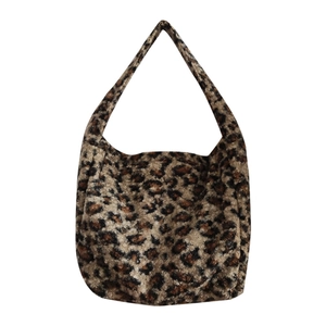 Furry leopard print tote bag for women with large capacity and soft plush texture