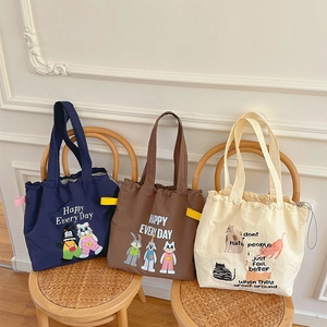 Damen Schultertasche Aus Nylon Mit Kordelzug Große Kapazität Tragetasche Cartoon Tier Illustration Für Den Alltag