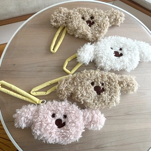 Group of four cute teddy bear plush coin purses in cream, pink, brown and camel colors