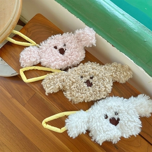 Cute Cartoon Plush Coin Purse Mini Handbag For Women Sweet Soft Sherpa Fleece Zipper Storage Bag For Earphone Keys Travel Accessories