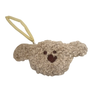 Cute plush animal coin purse with curly fur and a convenient yellow hand strap