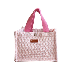 Pink bubble textured picnic insulated tote bag with Star-picking leather patch