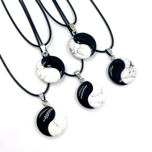 Set of four Yin Yang Tai Chi necklaces with natural agate and turquoise stone pendants