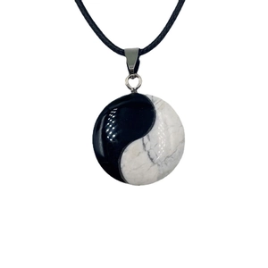 Yin Yang Tai Chi necklace featuring natural agate and turquoise stones on a black cord