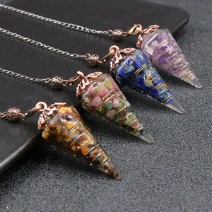 Hexagonal crystal resin pendants with antique bronze metal wrap and chain necklaces