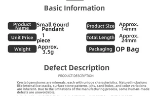 Specifications for natural jade gourd pendant including weight, dimensions and packaging info