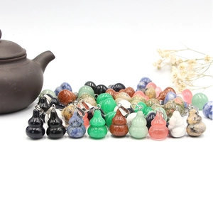 Natural gemstone gourd pendants in various colors like obsidian with silver metal bails