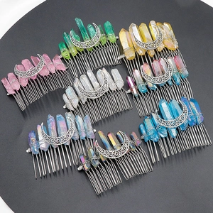Bohemian Natural Crystal Moon Hair Comb Handmade Wire Wrapped Quartz Filigree Hair Clips For Women Wedding Party Jewelry