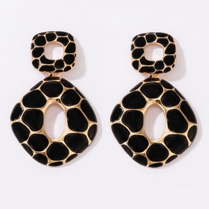 Boucles d'oreilles pendantes géométriques creuses rétro avec motif léopard noir et or
