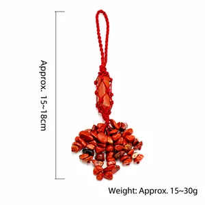 Handmade red jasper hexagonal prism pendant with braided rope and natural crystal chips