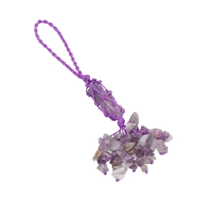 Pendentif prisme hexagonal en améthyste naturelle avec cordon tressé pour voiture ou maison