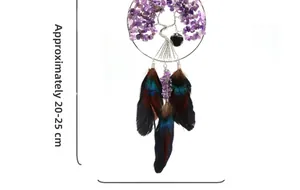 Purple crystal Tree of Life dream catcher pendant with feathers, height 20-25cm