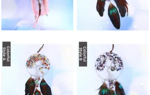 Detailed view of handmade Tree of Life dreamcatcher with crystal stones and feathers