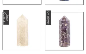 Detail von Bergkristall und Amethyst Säulen aus Harz für die Schreibtischdekoration