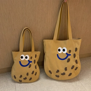 Borsa A Tralla In Tela Con Faccia Di Biscotto Cartone Animato Ricamo Grande Capacità Borsa A Mano Per Donna
