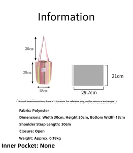 Detailed sizing chart of the striped woven tote bag with height and width measurements