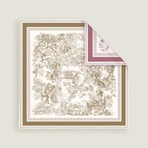 Carré de soie 70cm réversible avec imprimé jungle et animaux style Toile de Jouy