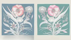Detailed comparison of floral print silk scarf with front and back views in elegant colors