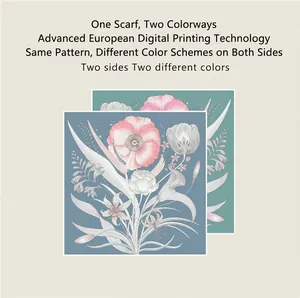 Floral square silk-feel scarf with elegant double-sided digital print design