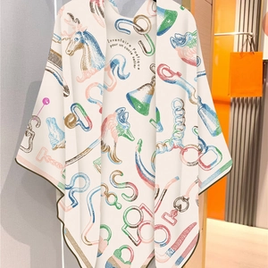 130cm silk shawl featuring colorful equestrian horse chain prints for fall season
