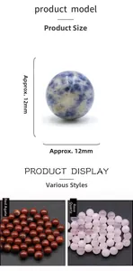 Macro view of 12mm natural stone beads including blue sodalite and pink quartz spheres