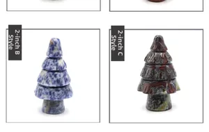 Detail view of 2-inch natural stone Christmas tree carvings in sodalite and bloodstone