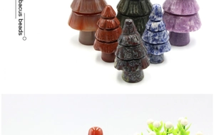 Macro detail of various natural gemstone Christmas tree beads with polished textures