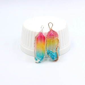 Pendentif en cristal arc-en-ciel avec fil métallique fait main en or et en argent