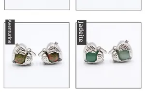 Detail of acorn pendants featuring natural unakite and green aventurine stones